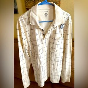 NWT George men’s long sleeve 3/4 button up - cream w/ blue & burgundy stripes